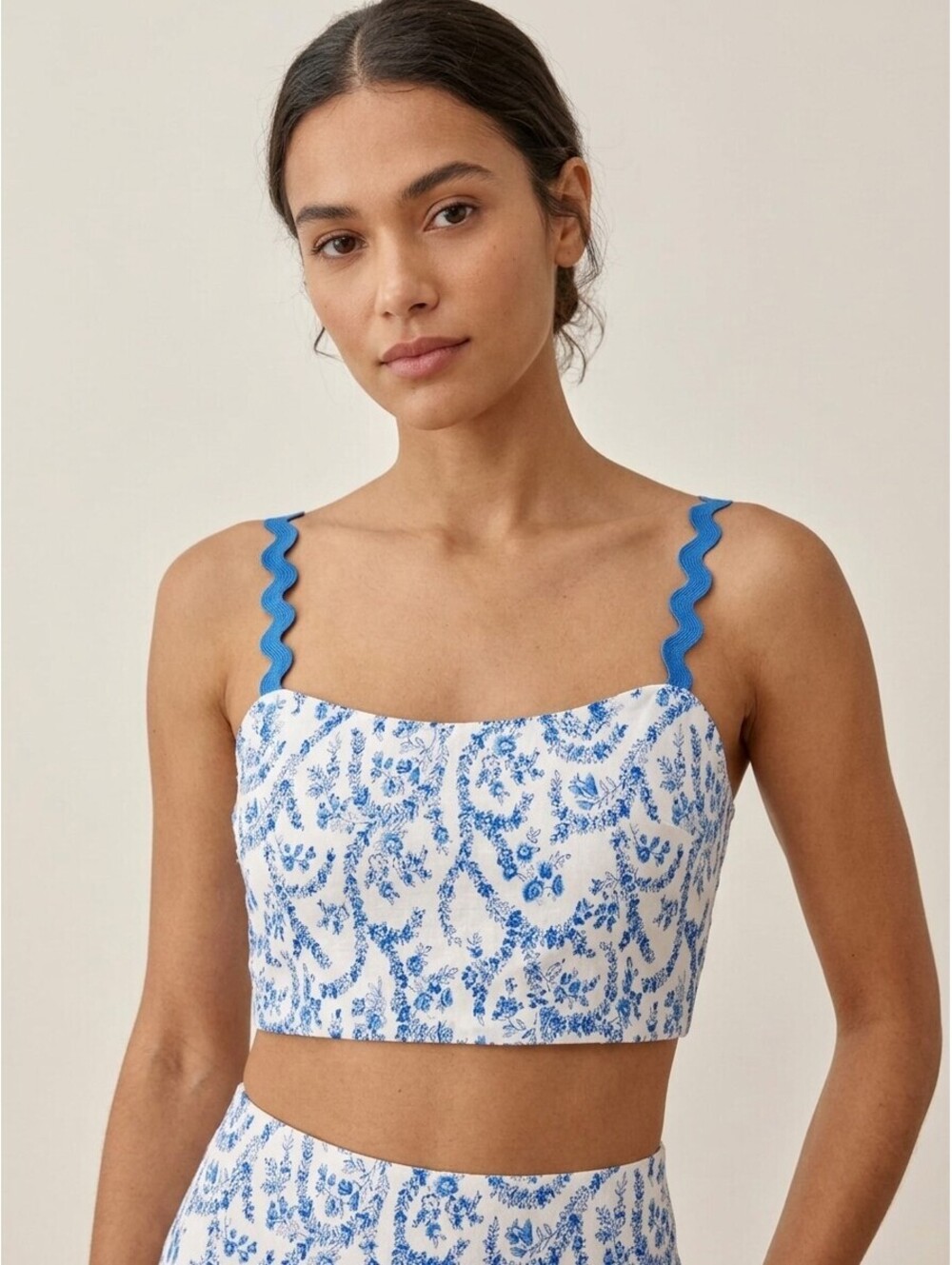 NWT Primp Coquette RicRac Strap Mediterranean Summer Porcelain Crop Tank small